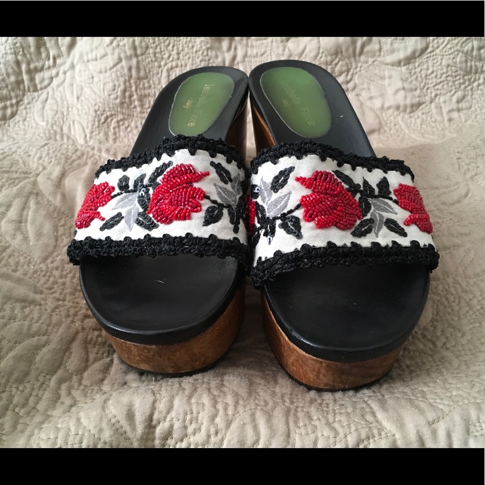 Isabella Fiore beaded, platform sandals.